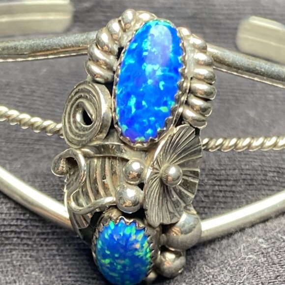 Auth Max C Navajo Turquoise Sterling Silver Southwest Bracelet 6" 7" OPEN SIGNED - Picture 2 of 7